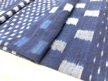 Load image into Gallery viewer, indigo multipatterned checkered kasuri fabric by the yard, Cotton fabric, Japanese fabric