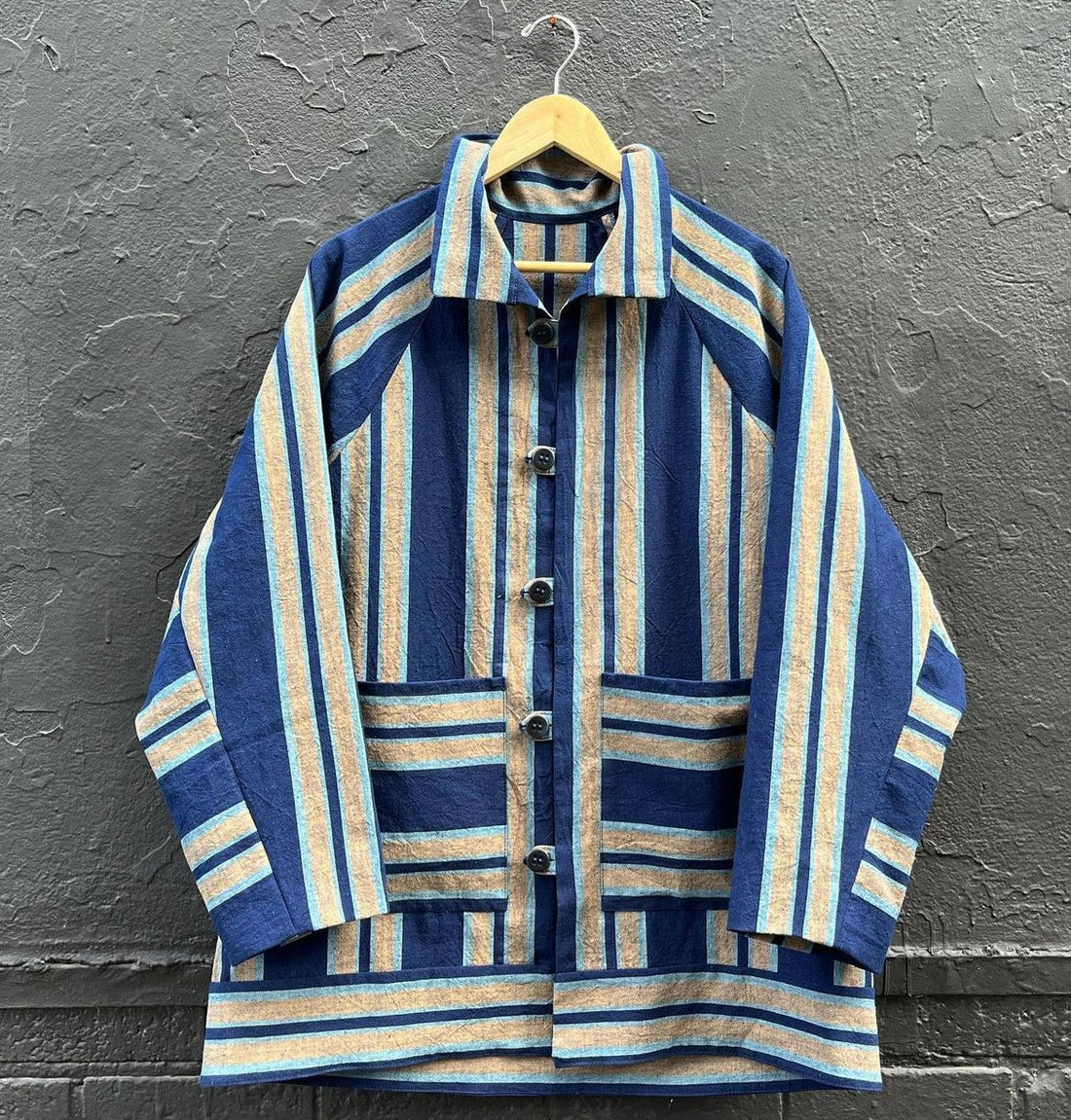 Japanese Indigo Fabric – Thick Indigo Stripe Jacket | BANSYO