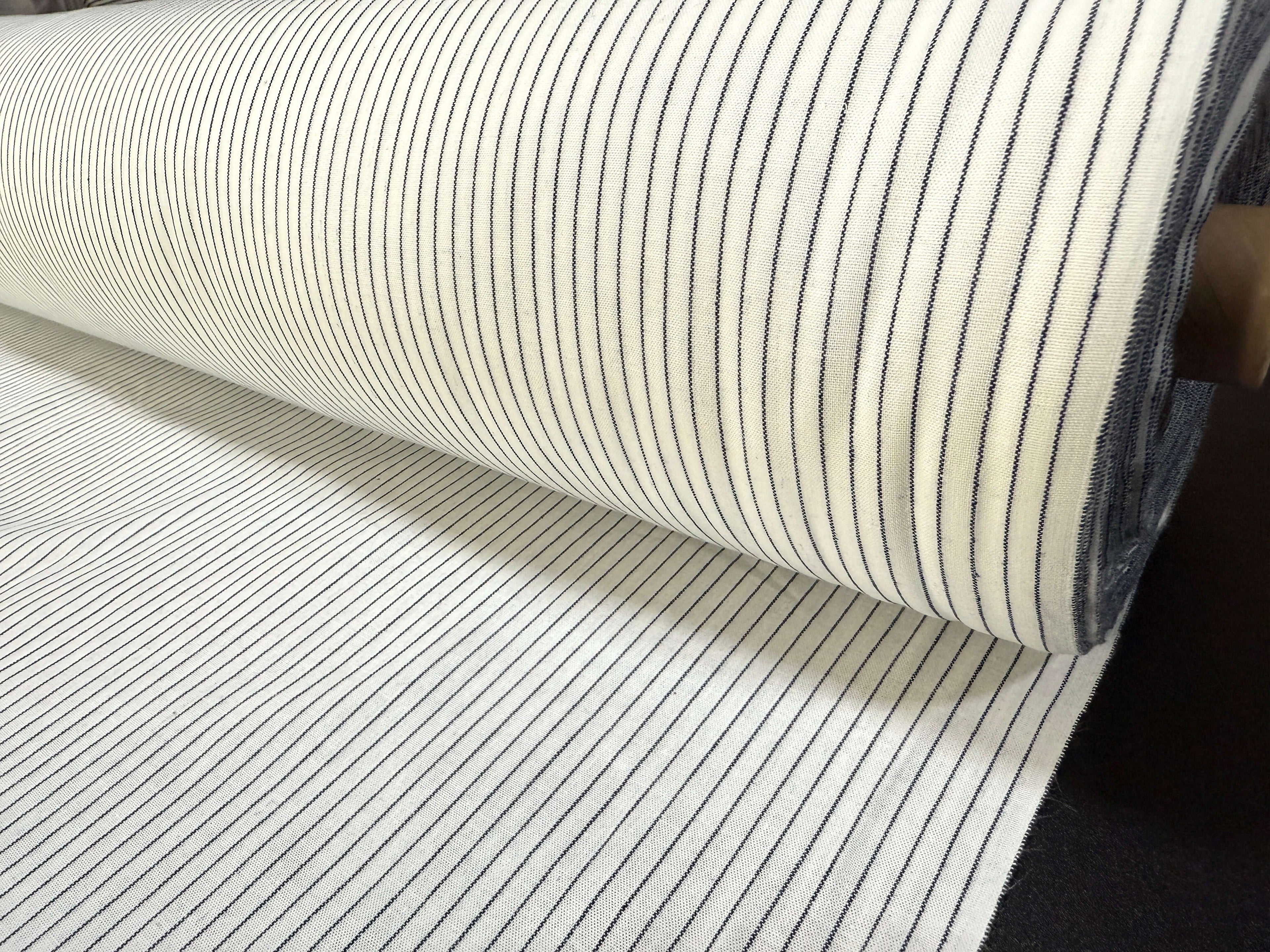 Japanese indigo cotton chambray stripe fabric, 115cm fabric pattern | BANSYO