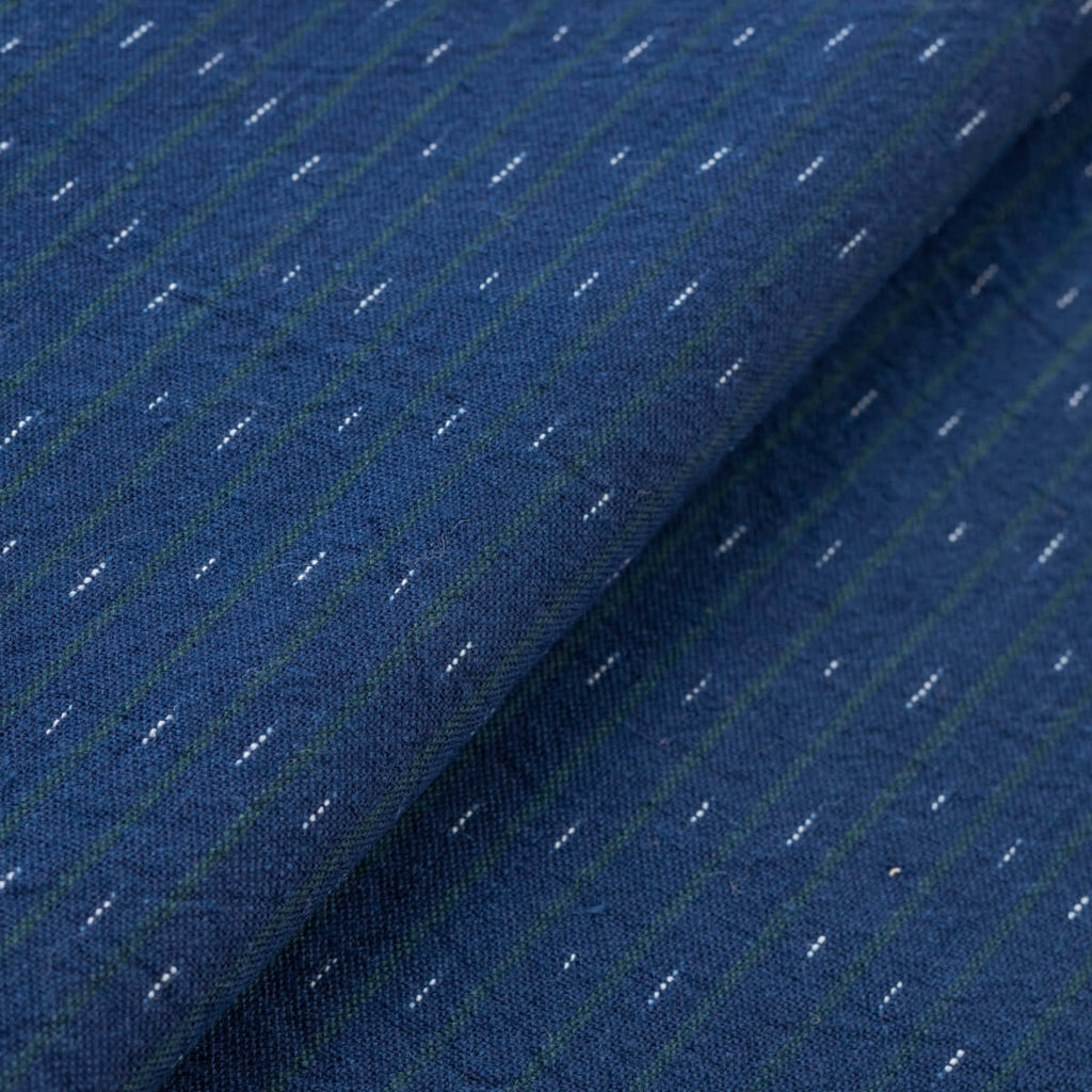 Japanese indigo kasuri cotton fabric Daimyo Kosame stripe – yard close up | BANSYO