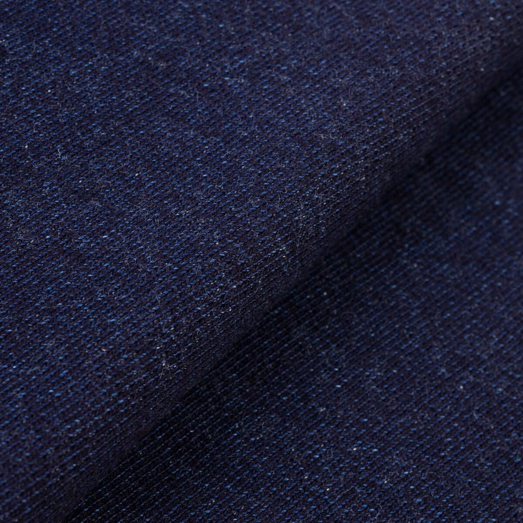 Japanese indigo fabric rare aizome cotton knit 12 oz fabric by the half yard close up | BANSYO