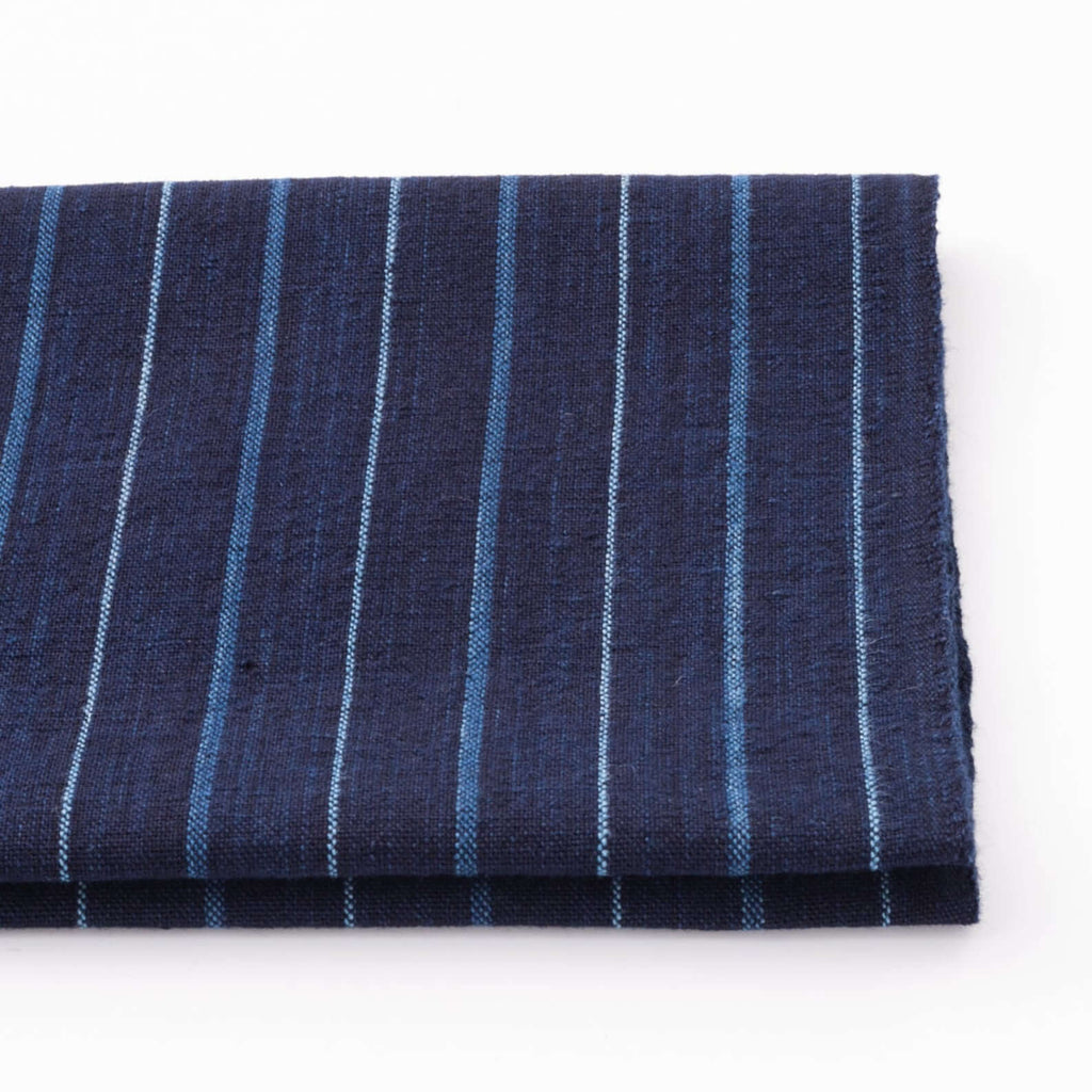Japanese Indigo cotton fabric Matsusaka Futo Daimyo stripe by the yard texture | BANSYO