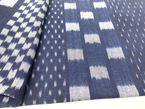 Japanese indigo fabric multipatterned checkered kasuri cotton fabric by the yard product image | BANSYO