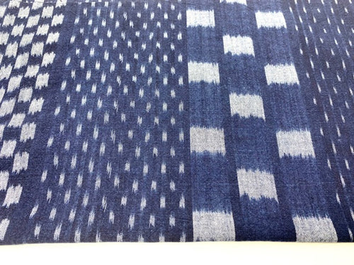 Japanese indigo fabric multipatterned checkered kasuri cotton fabric by the yard full view | BANSYO