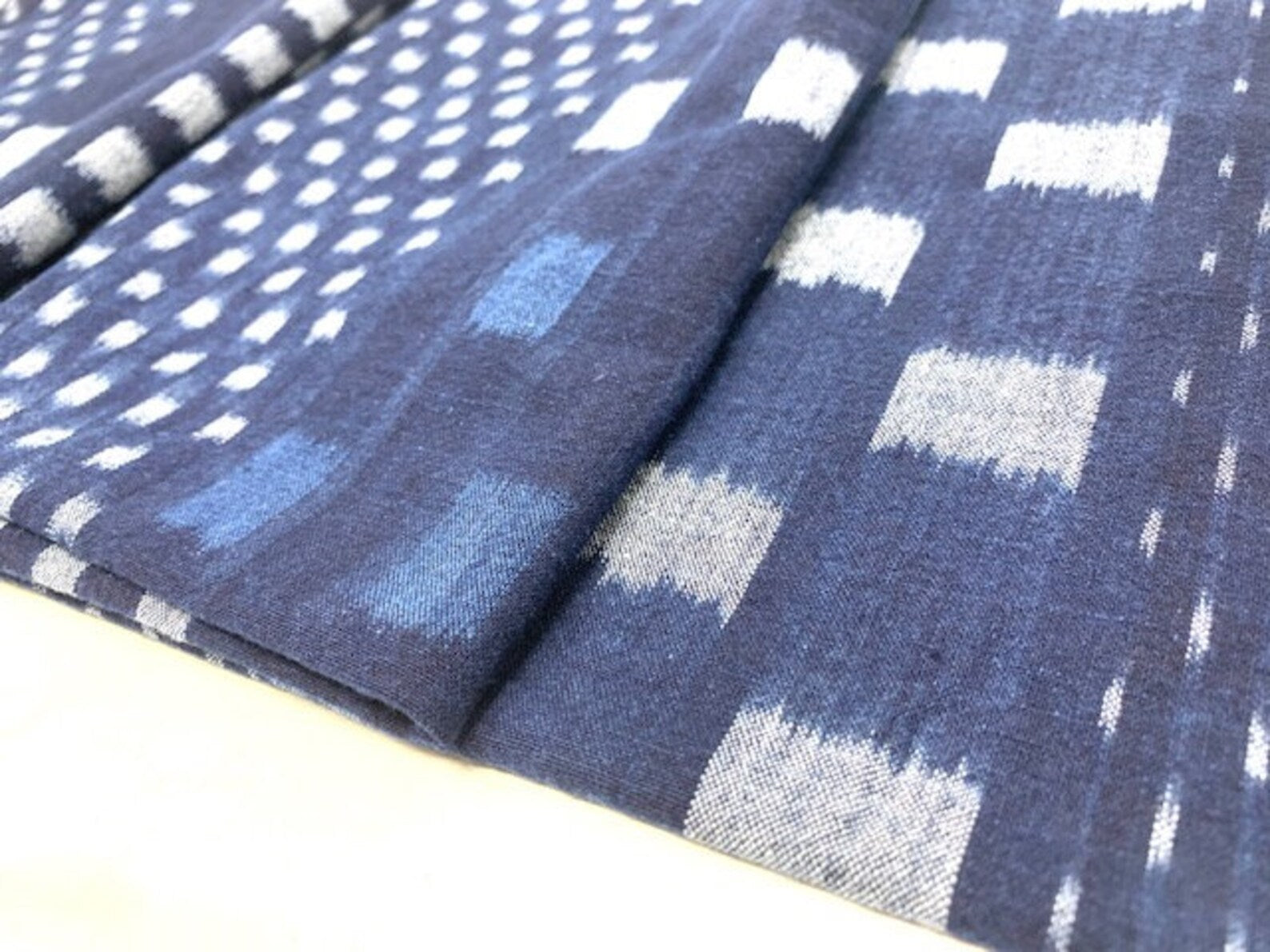 Japanese indigo fabric multipatterned checkered kasuri cotton fabric by the yard detail | BANSYO