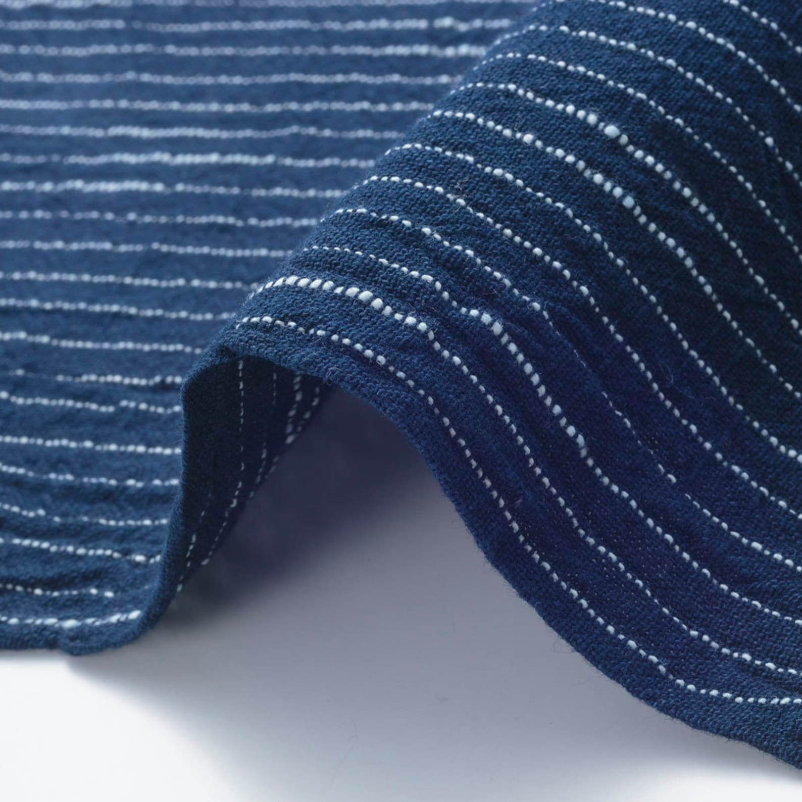 Japanese Indigo Cotton Fabric traditional woven Fushi stripe by the yard detail | BANSYO
