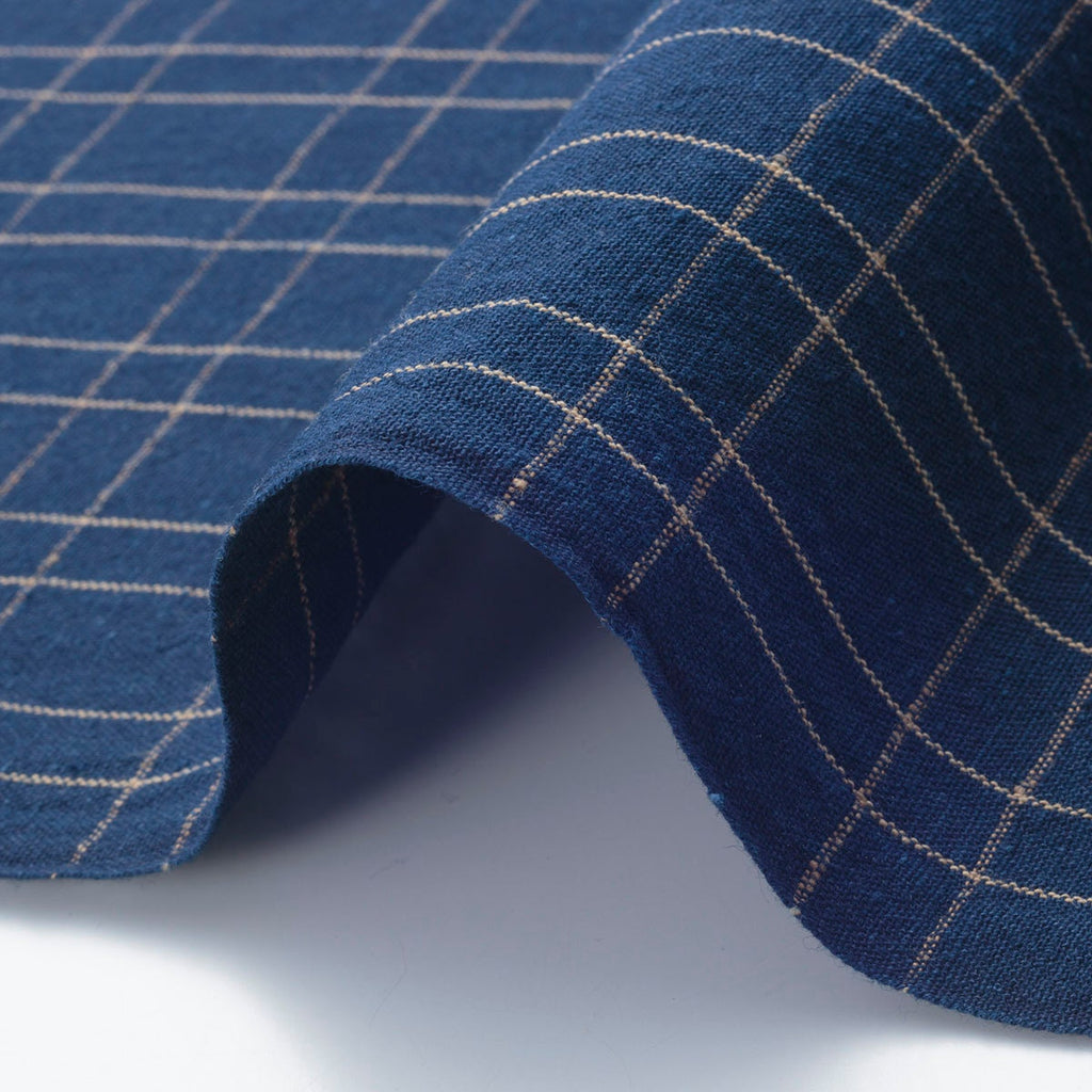 Japanese indigo fabric Futasuji-kōshi traditional persimmon dyed checkered 119cm width cotton fabric by the yard detail | BANSYO
