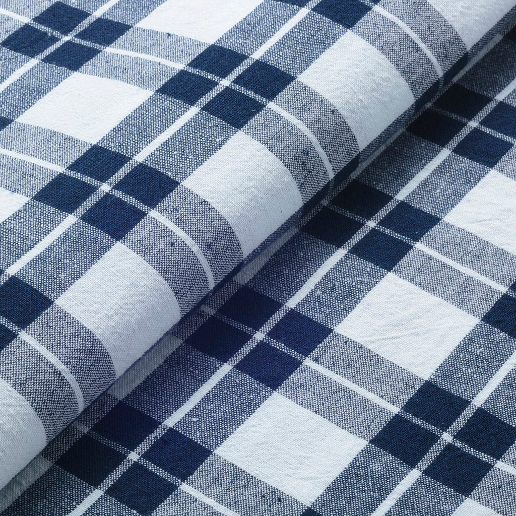 Japanese Indigo Cotton Ecru Double Benkei Checkered 119cm Width – Yard close up | BANSYO