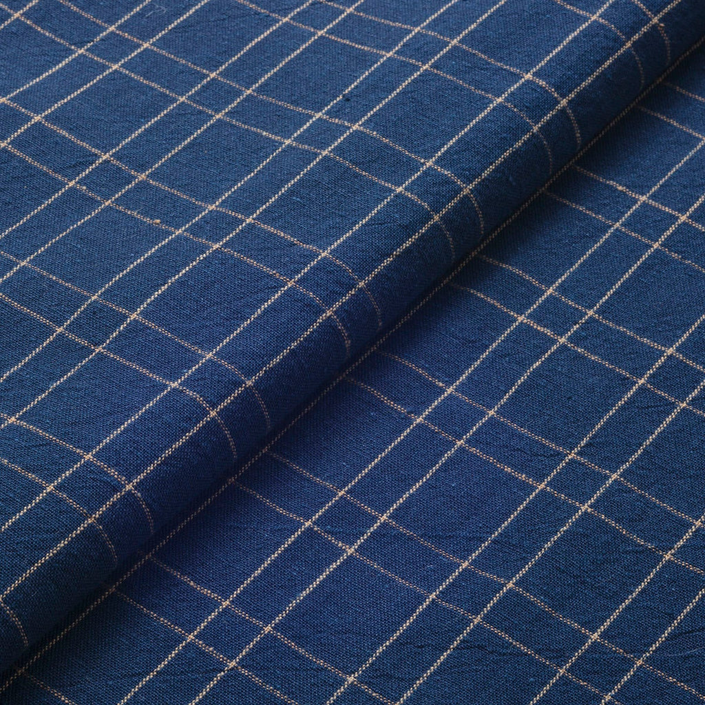 Japanese indigo fabric Futasuji-kōshi traditional persimmon dyed checkered 119cm width cotton fabric by the yard close up | BANSYO