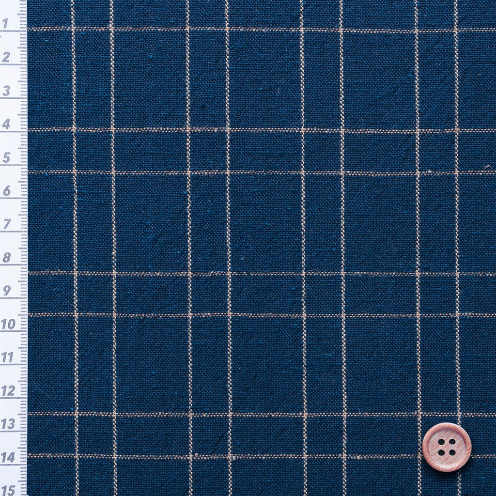 Japanese indigo fabric Futasuji-kōshi traditional persimmon dyed checkered 119cm width cotton fabric by the yard texture | BANSYO