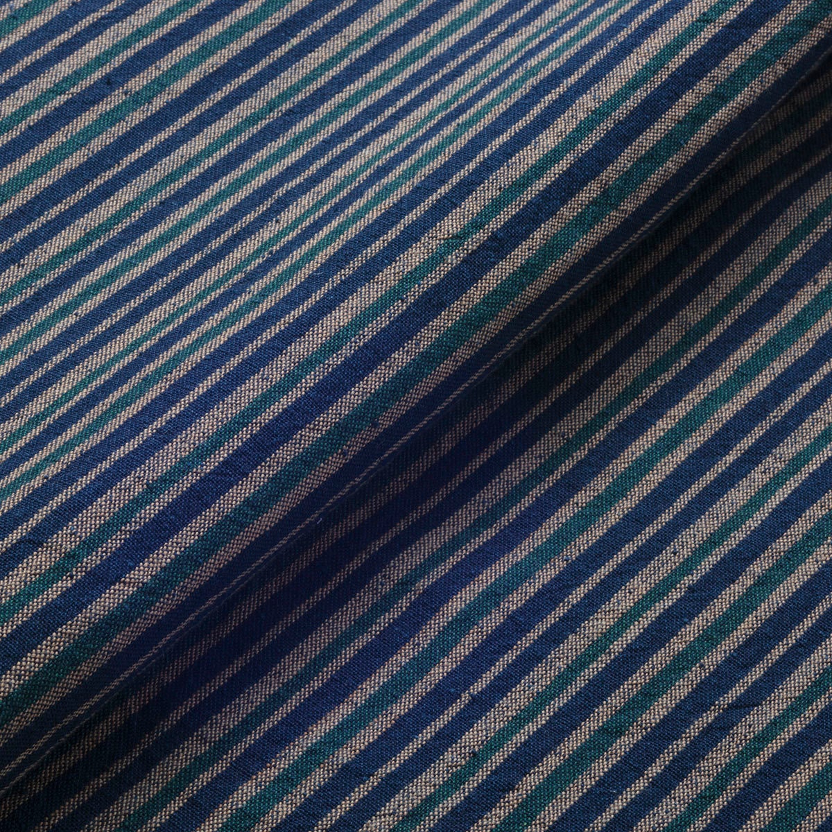 Japanese Indigo Cotton fabric Koiki-shima stripe by the yard close up | BANSYO