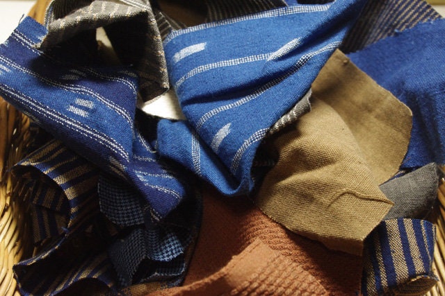Japanese Indigo Scrap Pack 300g Fushiori Kasuri & Solids how to b | BANSYO