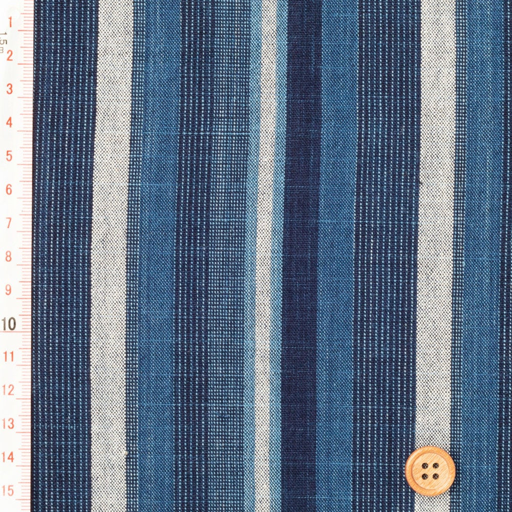 Midare-Yatara – Traditional Japanese Indigo & Ecru Random Stripe Cotton Fabric – 40cm Width – Matusaka cotton by the Yard