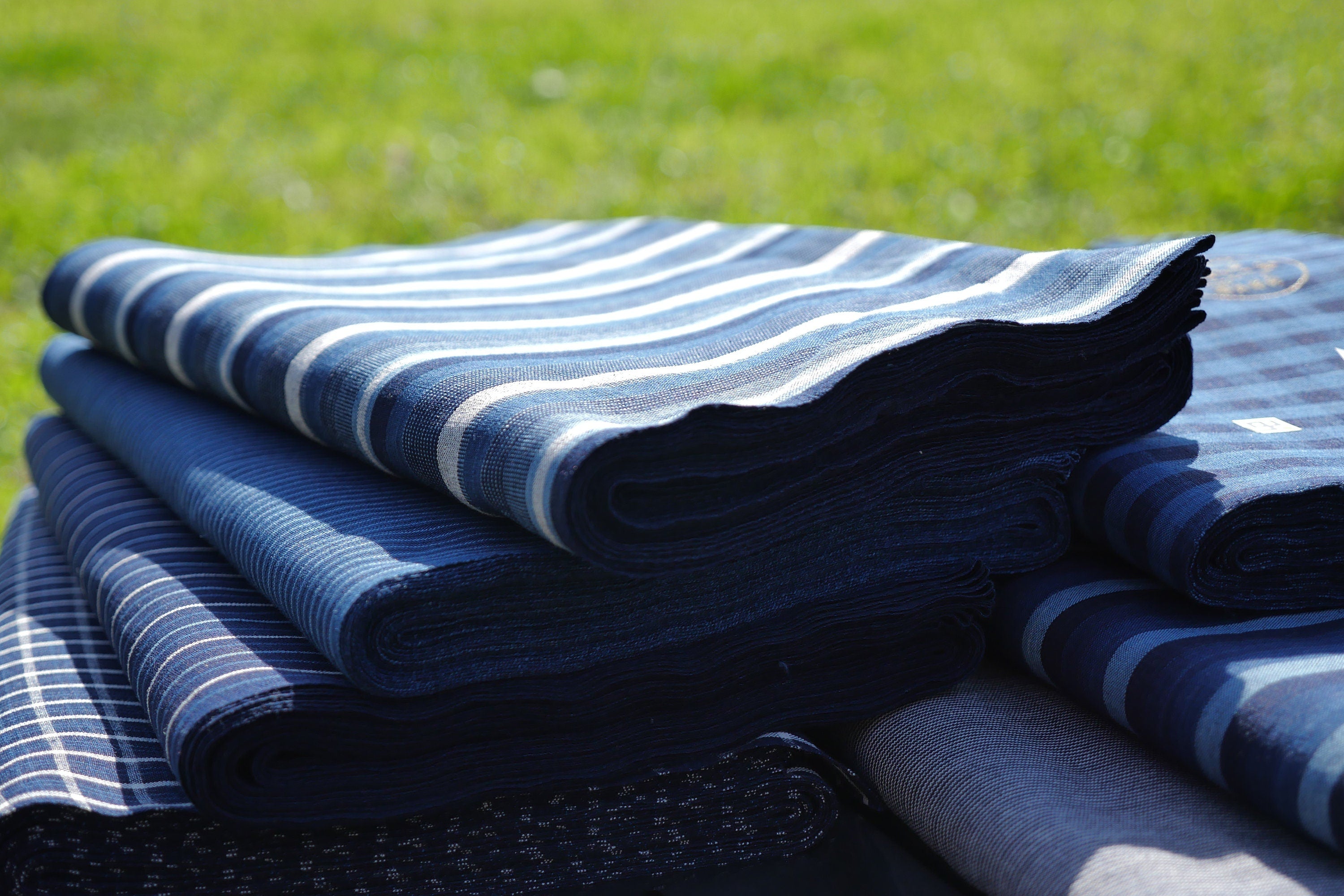 Matsusaka Cotton, Gobo (burdock) shima, Indigo Fabric Japanese Cotton Fabric By the yard