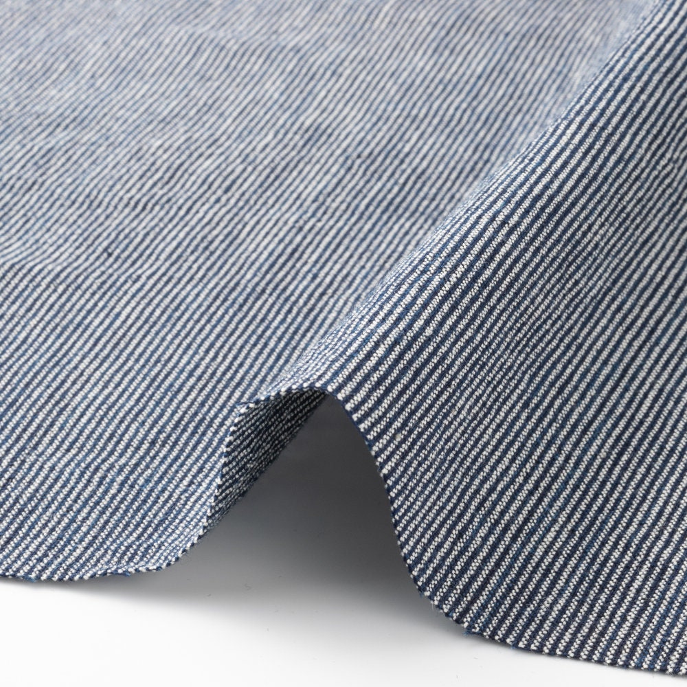 Japanese Indigo Stripe Fabric - Mansuji "Ten Thousand Streaks" Matsusaka Cotton |  Fabric by the Meter | Traditional Thin Stripe Textile