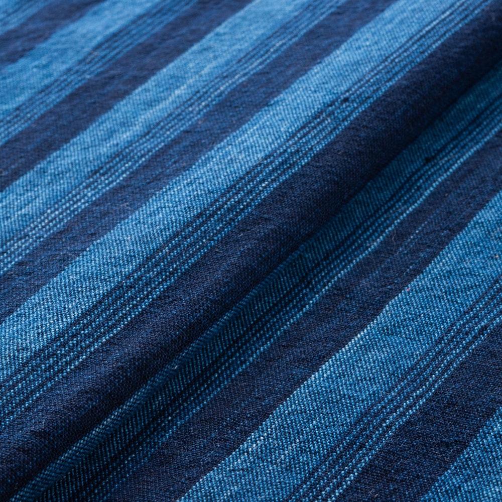 Japanese Indigo Cotton Matsusaka Taki-shima Cascade Stripe 40cm – Yard close up | BANSYO