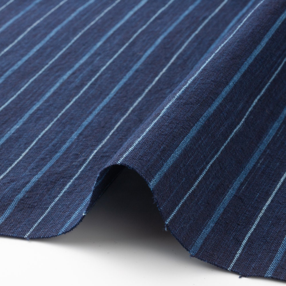 Indigo Fabric by the yard, Futo-daimyo (feudal lord) stripes, Matsusaka cotton