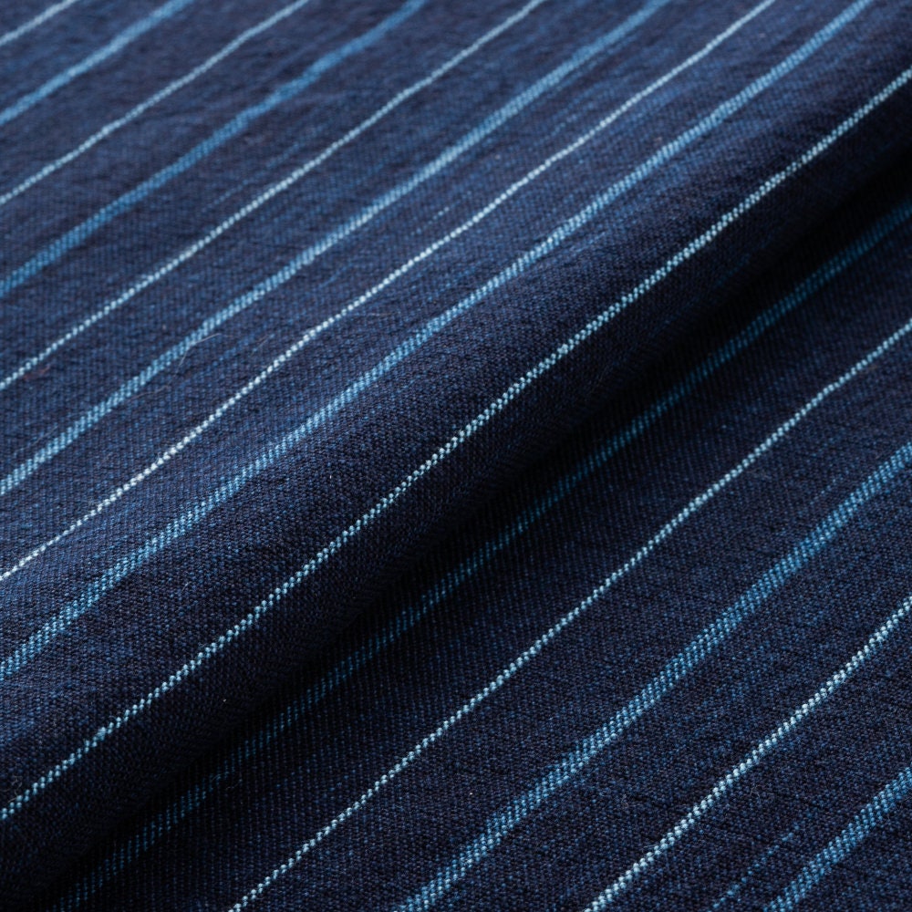 Japanese Indigo Cotton Fabric Matsusaka Futo-daimyo Stripe close up | BANSYO