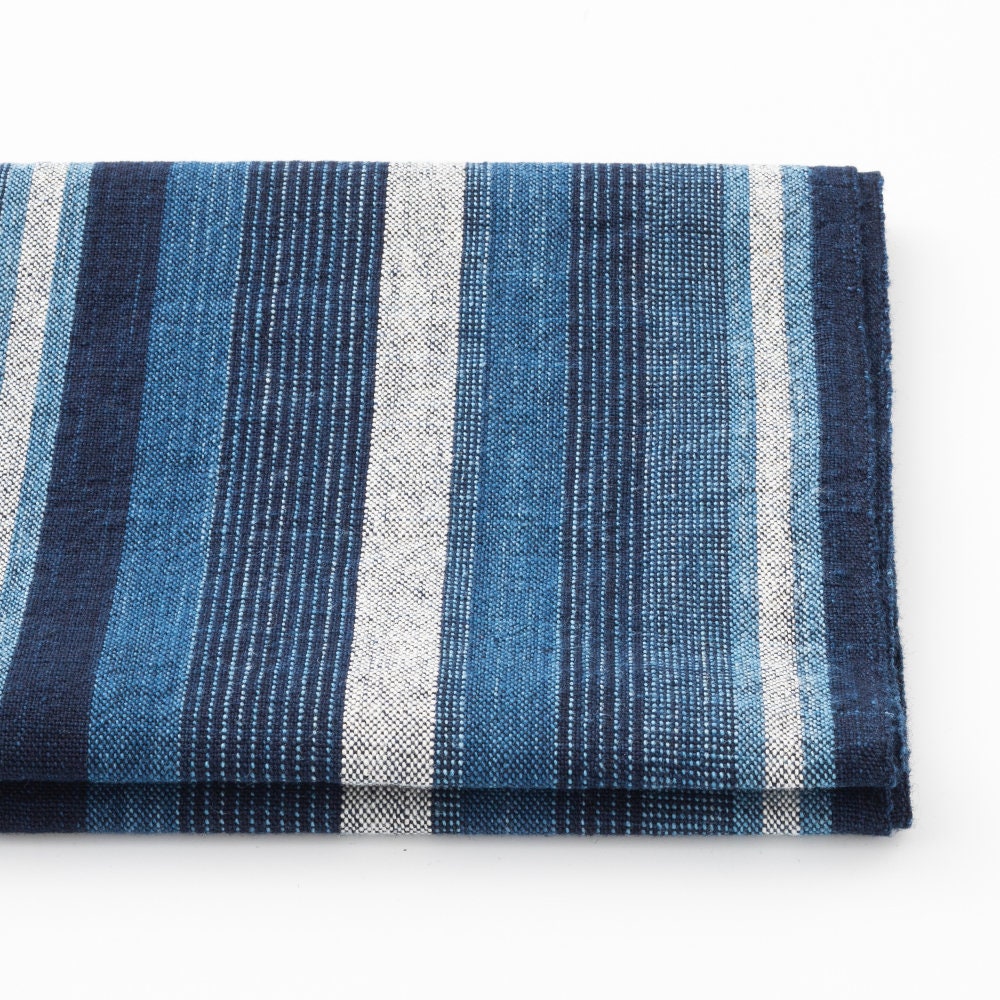 Midare-Yatara – Traditional Japanese Indigo & Ecru Random Stripe Cotton Fabric – 40cm Width – Matusaka cotton by the Yard
