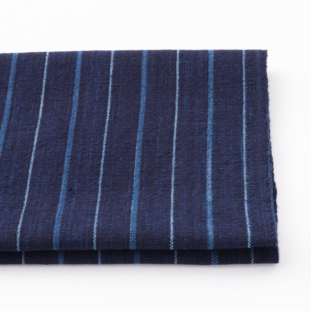 Japanese Indigo Cotton Fabric Matsusaka Futo-daimyo Stripe pattern | BANSYO