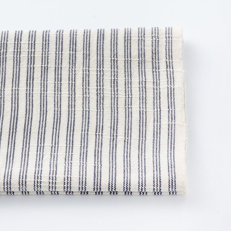 Japanese Indigo Cotton Fabric Matsusaka Sanbon Stripes White by the yard fabric pattern | BANSYO