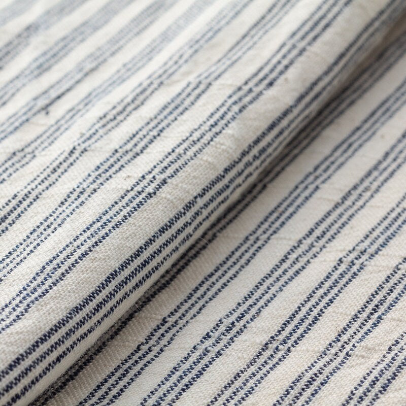 Japanese Indigo Cotton Fabric Matsusaka Sanbon Stripes White by the yard close up | BANSYO