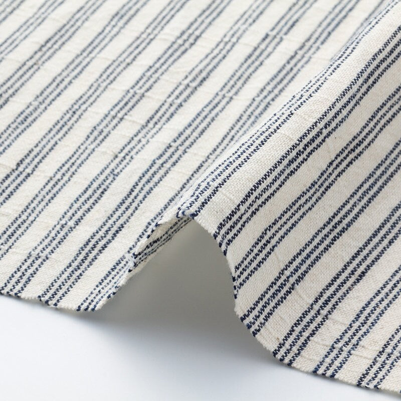 Japanese Indigo Cotton Fabric Matsusaka Sanbon Stripes White by the yard detail | BANSYO
